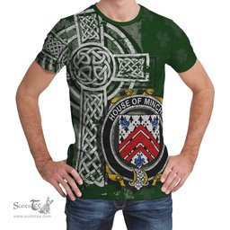 ScotsTee Shop Irish Minchin Coat of Arms Irish Family Crest T Shirt Irish Shamrock Celtic Cross Green T Shirt