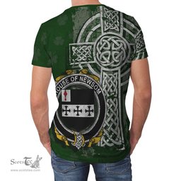 ScotsTee Shop Irish Newsom or Newsam Coat of Arms Irish Family Crest T Shirt Irish Shamrock Celtic Cross Green T Shirt