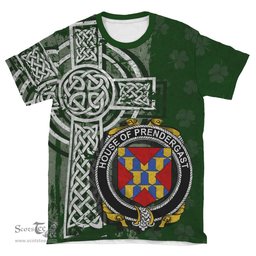 ScotsTee Shop Irish Prendergast Coat of Arms Irish Family Crest T Shirt Irish Shamrock Celtic Cross Green T Shirt