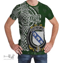 ScotsTee Shop Irish Lowe Coat of Arms Irish Family Crest T Shirt Irish Shamrock Celtic Cross Green T Shirt