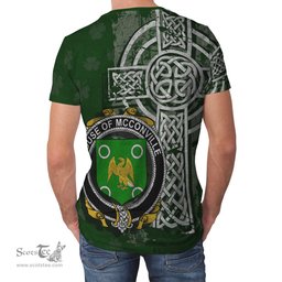 ScotsTee Shop Irish McConville Coat of Arms Irish Family Crest T Shirt Irish Shamrock Celtic Cross Green T Shirt