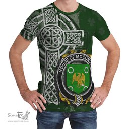 ScotsTee Shop Irish McConville Coat of Arms Irish Family Crest T Shirt Irish Shamrock Celtic Cross Green T Shirt