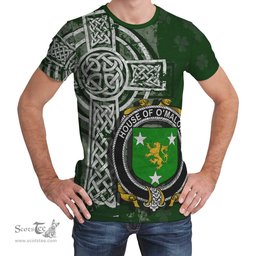 ScotsTee Shop Irish Malone or O'Malone Coat of Arms Irish Family Crest T Shirt Irish Shamrock Celtic Cross Green T Shirt