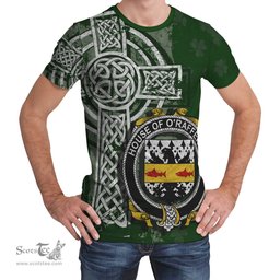 ScotsTee Shop Irish Rafferty or O'Rafferty Coat of Arms Irish Family Crest T Shirt Irish Shamrock Celtic Cross Green T Shirt