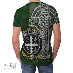 ScotsTee Shop Irish Marbury or Maybery Coat of Arms Irish Family Crest T Shirt Irish Shamrock Celtic Cross Green T Shirt