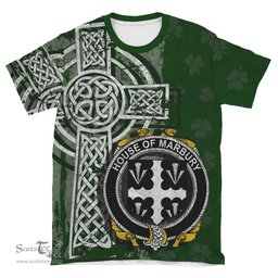 ScotsTee Shop Irish Marbury or Maybery Coat of Arms Irish Family Crest T Shirt Irish Shamrock Celtic Cross Green T Shirt