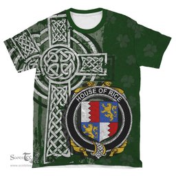 ScotsTee Shop Irish Rice Coat of Arms Irish Family Crest T Shirt Irish Shamrock Celtic Cross Green T Shirt
