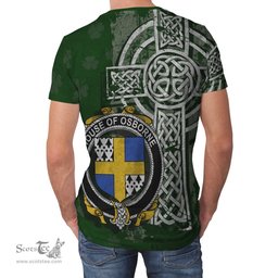 ScotsTee Shop Irish Osborne Coat of Arms Irish Family Crest T Shirt Irish Shamrock Celtic Cross Green T Shirt