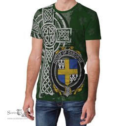 ScotsTee Shop Irish Osborne Coat of Arms Irish Family Crest T Shirt Irish Shamrock Celtic Cross Green T Shirt