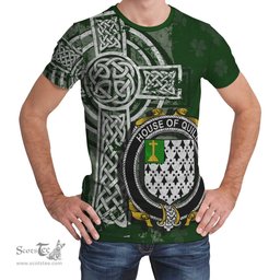 ScotsTee Shop Irish Quill Coat of Arms Irish Family Crest T Shirt Irish Shamrock Celtic Cross Green T Shirt