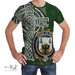 ScotsTee Shop Irish Reid Coat of Arms Irish Family Crest T Shirt Irish Shamrock Celtic Cross Green T Shirt
