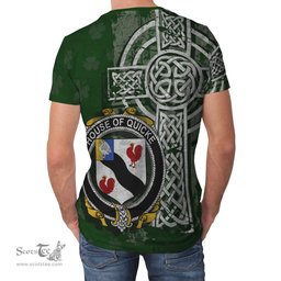 ScotsTee Shop Irish Quicke Coat of Arms Irish Family Crest T Shirt Irish Shamrock Celtic Cross Green T Shirt