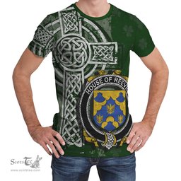 ScotsTee Shop Irish Reeves Coat of Arms Irish Family Crest T Shirt Irish Shamrock Celtic Cross Green T Shirt