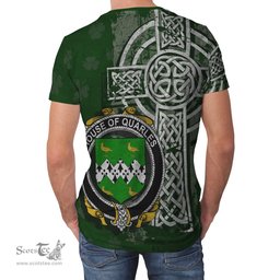 ScotsTee Shop Irish Quarles Coat of Arms Irish Family Crest T Shirt Irish Shamrock Celtic Cross Green T Shirt