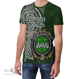 ScotsTee Shop Irish Quarles Coat of Arms Irish Family Crest T Shirt Irish Shamrock Celtic Cross Green T Shirt