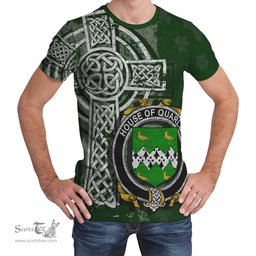 ScotsTee Shop Irish Quarles Coat of Arms Irish Family Crest T Shirt Irish Shamrock Celtic Cross Green T Shirt