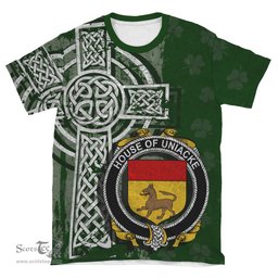 ScotsTee Shop Irish Uniacke Coat of Arms Irish Family Crest T Shirt Irish Shamrock Celtic Cross Green T Shirt