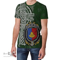 ScotsTee Shop Irish Winch Coat of Arms Irish Family Crest T Shirt Irish Shamrock Celtic Cross Green T Shirt