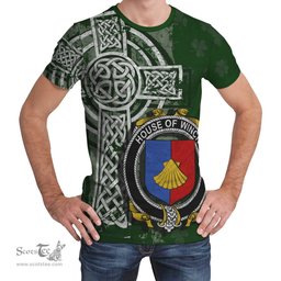ScotsTee Shop Irish Winch Coat of Arms Irish Family Crest T Shirt Irish Shamrock Celtic Cross Green T Shirt