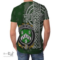 ScotsTee Shop Irish Wynne Coat of Arms Irish Family Crest T Shirt Irish Shamrock Celtic Cross Green T Shirt