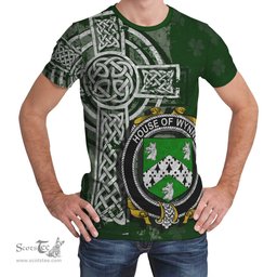 ScotsTee Shop Irish Wynne Coat of Arms Irish Family Crest T Shirt Irish Shamrock Celtic Cross Green T Shirt