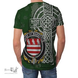 ScotsTee Shop Irish Wakefield Coat of Arms Irish Family Crest T Shirt Irish Shamrock Celtic Cross Green T Shirt