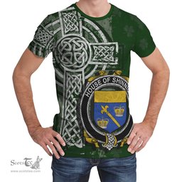ScotsTee Shop Irish Shinnick Coat of Arms Irish Family Crest T Shirt Irish Shamrock Celtic Cross Green T Shirt