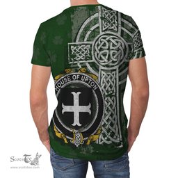 ScotsTee Shop Irish Upton Coat of Arms Irish Family Crest T Shirt Irish Shamrock Celtic Cross Green T Shirt