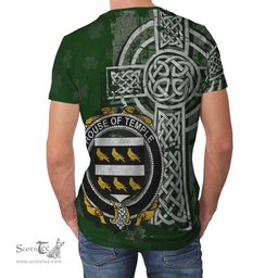 ScotsTee Shop Irish Temple Coat of Arms Irish Family Crest T Shirt Irish Shamrock Celtic Cross Green T Shirt