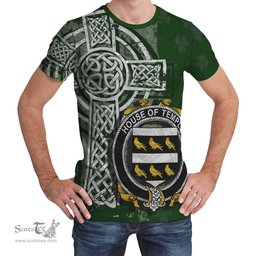 ScotsTee Shop Irish Temple Coat of Arms Irish Family Crest T Shirt Irish Shamrock Celtic Cross Green T Shirt