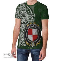 ScotsTee Shop Irish Tuite Coat of Arms Irish Family Crest T Shirt Irish Shamrock Celtic Cross Green T Shirt