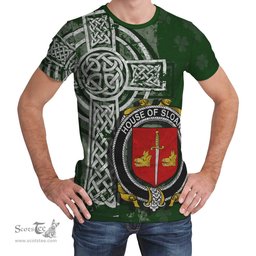 ScotsTee Shop Irish Sloane Coat of Arms Irish Family Crest T Shirt Irish Shamrock Celtic Cross Green T Shirt