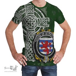 ScotsTee Shop Irish Stratford Coat of Arms Irish Family Crest T Shirt Irish Shamrock Celtic Cross Green T Shirt