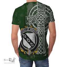 ScotsTee Shop Irish Waring Coat of Arms Irish Family Crest T Shirt Irish Shamrock Celtic Cross Green T Shirt