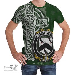 ScotsTee Shop Irish Wise Coat of Arms Irish Family Crest T Shirt Irish Shamrock Celtic Cross Green T Shirt