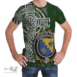 ScotsTee Shop Irish Shea or O'Shee Coat of Arms Irish Family Crest T Shirt Irish Shamrock Celtic Cross Green T Shirt