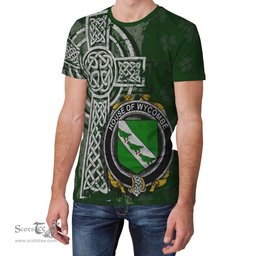 ScotsTee Shop Irish Wycombe Coat of Arms Irish Family Crest T Shirt Irish Shamrock Celtic Cross Green T Shirt
