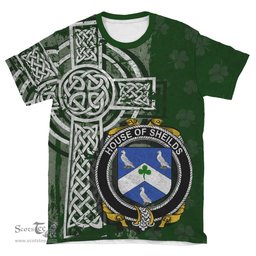 ScotsTee Shop Irish Sheilds Coat of Arms Irish Family Crest T Shirt Irish Shamrock Celtic Cross Green T Shirt