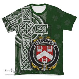 ScotsTee Shop Irish Tipper Coat of Arms Irish Family Crest T Shirt Irish Shamrock Celtic Cross Green T Shirt