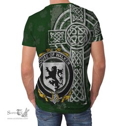 ScotsTee Shop Irish Walker Coat of Arms Irish Family Crest T Shirt Irish Shamrock Celtic Cross Green T Shirt
