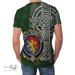 ScotsTee Shop Irish Wormington Coat of Arms Irish Family Crest T Shirt Irish Shamrock Celtic Cross Green T Shirt