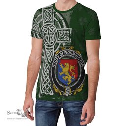 ScotsTee Shop Irish Wormington Coat of Arms Irish Family Crest T Shirt Irish Shamrock Celtic Cross Green T Shirt