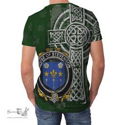 ScotsTee Shop Irish Stevenson Coat of Arms Irish Family Crest T Shirt Irish Shamrock Celtic Cross Green T Shirt