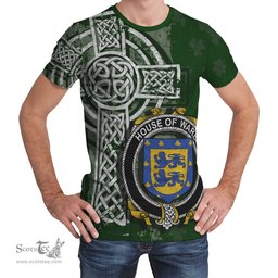 ScotsTee Shop Irish Ware Coat of Arms Irish Family Crest T Shirt Irish Shamrock Celtic Cross Green T Shirt