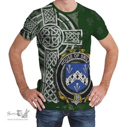 ScotsTee Shop Irish Smiley or Smyly Coat of Arms Irish Family Crest T Shirt Irish Shamrock Celtic Cross Green T Shirt