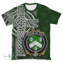 ScotsTee Shop Irish Tuly or McAtilla Coat of Arms Irish Family Crest T Shirt Irish Shamrock Celtic Cross Green T Shirt