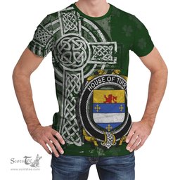 ScotsTee Shop Irish Tirry Coat of Arms Irish Family Crest T Shirt Irish Shamrock Celtic Cross Green T Shirt