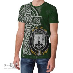 ScotsTee Shop Irish Tighe or O'Teague Coat of Arms Irish Family Crest T Shirt Irish Shamrock Celtic Cross Green T Shirt