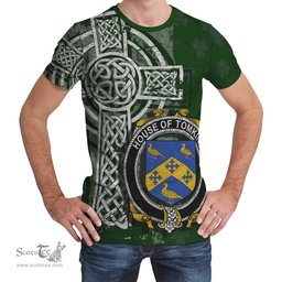 ScotsTee Shop Irish Tomkins Coat of Arms Irish Family Crest T Shirt Irish Shamrock Celtic Cross Green T Shirt