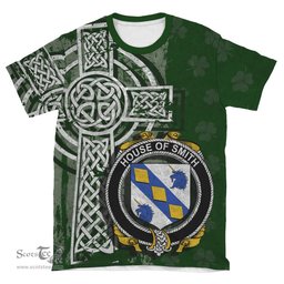 ScotsTee Shop Irish Smith or Smyth Coat of Arms Irish Family Crest T Shirt Irish Shamrock Celtic Cross Green T Shirt